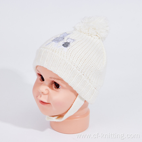Baby winter thermal knitted beanie hat with animal embroidery
